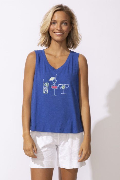 Escape by Habitat Peruvian Cotton V Neck Tank E52114 in Resort Blue - Blue Sky Fashions & Lingerie