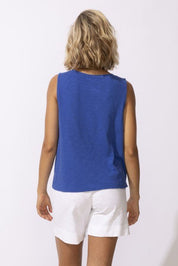 Escape by Habitat Peruvian Cotton V Neck Tank E52114 in Resort Blue - Blue Sky Fashions & Lingerie