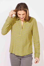 ESCAPE BY HABITAT PRIMO SPLIT NECK STRIPED TOP E23544 - Citron - Blue Sky Fashions & Lingerie