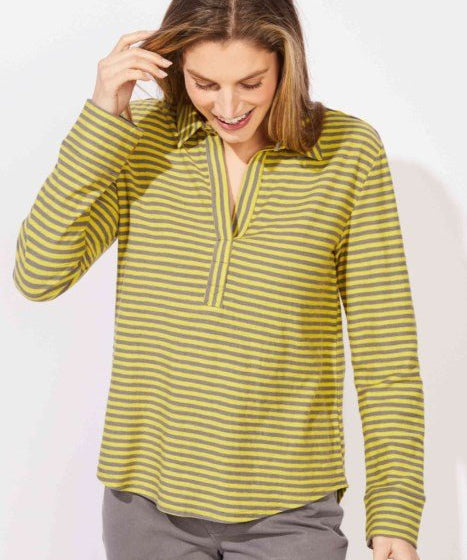 ESCAPE BY HABITAT PRIMO SPLIT NECK STRIPED TOP E23544 - Citron - Blue Sky Fashions & Lingerie