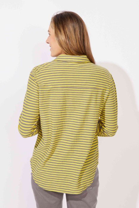 ESCAPE BY HABITAT PRIMO SPLIT NECK STRIPED TOP E23544 - Citron - Blue Sky Fashions & Lingerie