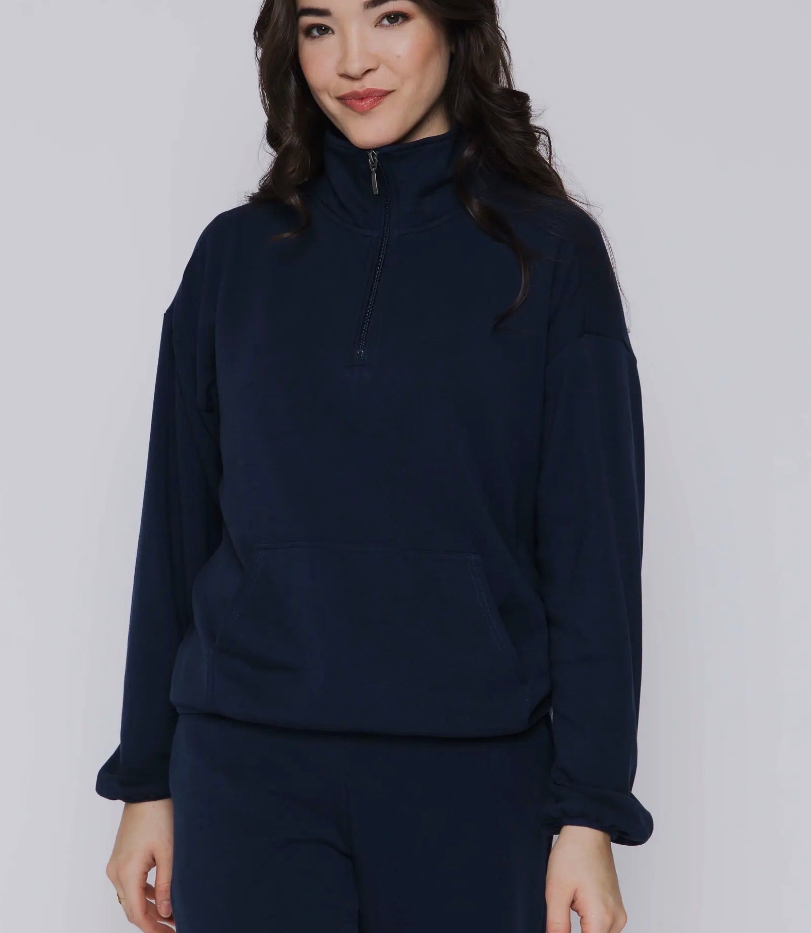 2 Zip Mock Neck - Indigo - Blue Sky Fashions & Lingerie