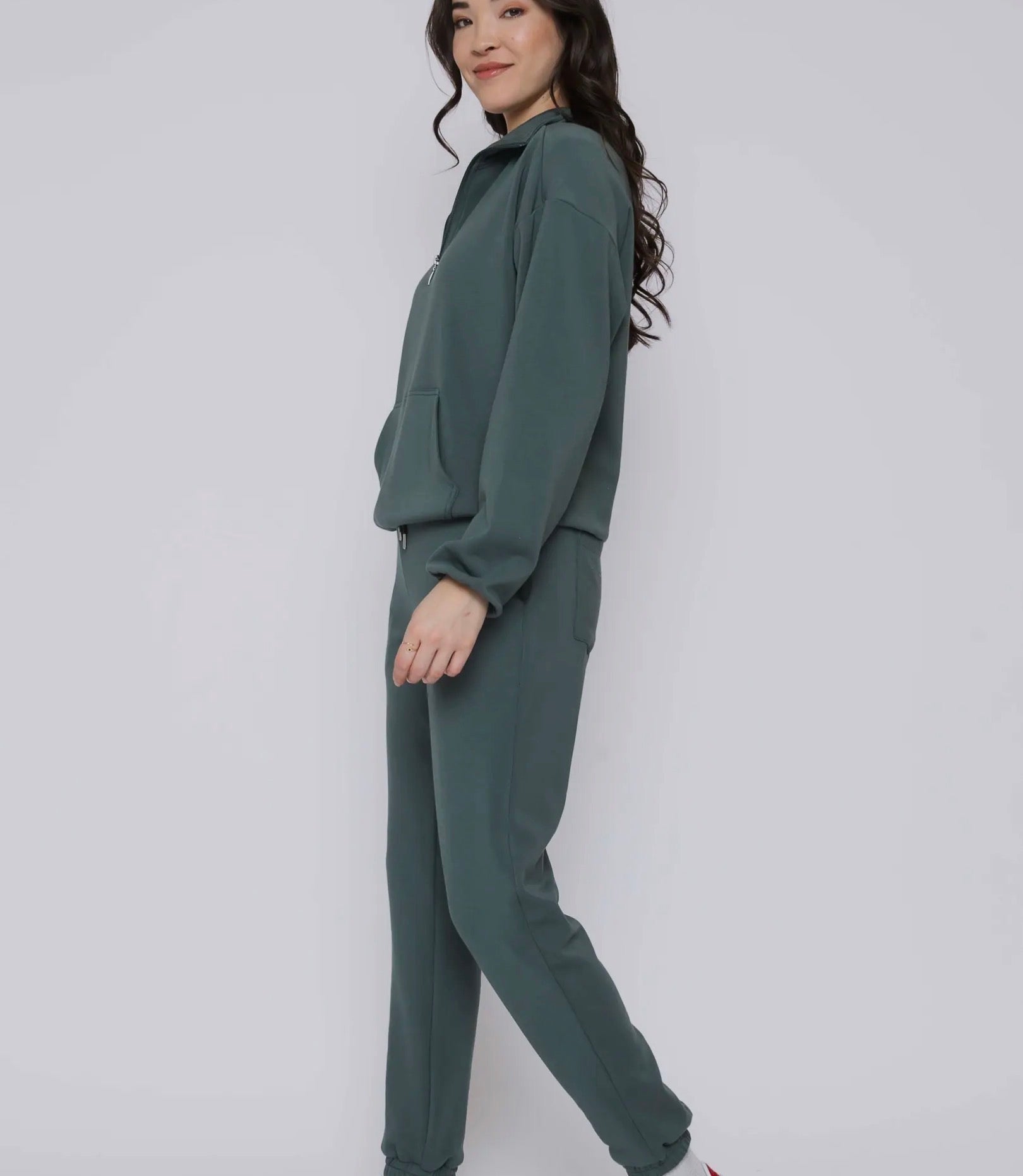 Everly - Luxe Fleece 1/2 Zip Mock Neck - Thyme - Blue Sky Fashions & Lingerie