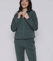 Everly - Luxe Fleece 1/2 Zip Mock Neck - Thyme - Blue Sky Fashions & Lingerie