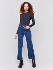 Flare Jeans with Side Buttons - Indigo - Blue Sky Fashions & Lingerie