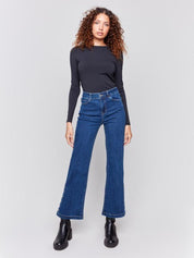 Flare Jeans with Side Buttons - Indigo - Blue Sky Fashions & Lingerie