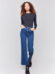 Flare Jeans with Side Buttons - Indigo - Blue Sky Fashions & Lingerie