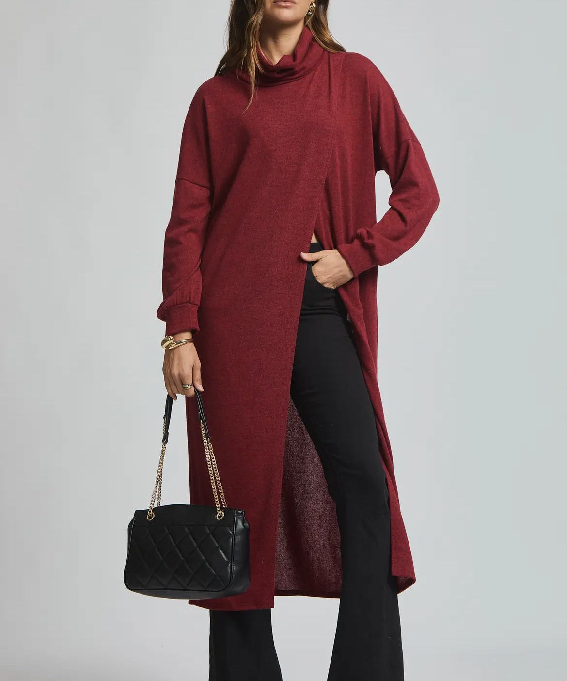 Flowy Surplice Wrap Duster - Wine - Blue Sky Fashions & Lingerie