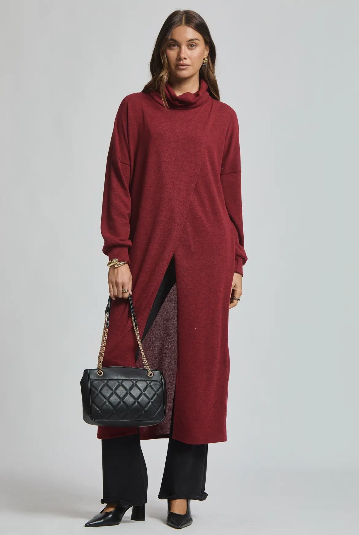 Flowy Surplice Wrap Duster - Wine - Blue Sky Fashions & Lingerie