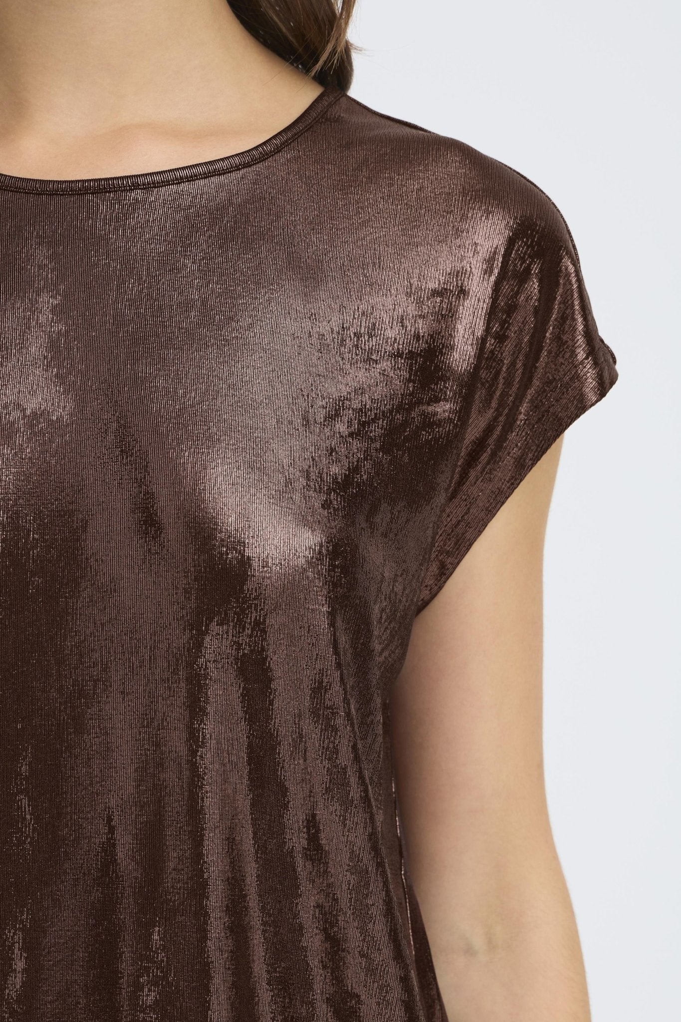 Franny metallic stretch T-shirt by Fransa - chocolate - Blue Sky Fashions & Lingerie