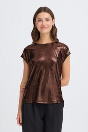 Franny metallic stretch T-shirt by Fransa - chocolate - Blue Sky Fashions & Lingerie