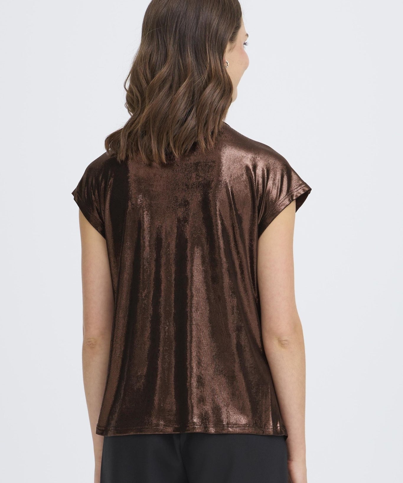 Franny metallic stretch T-shirt by Fransa - chocolate - Blue Sky Fashions & Lingerie