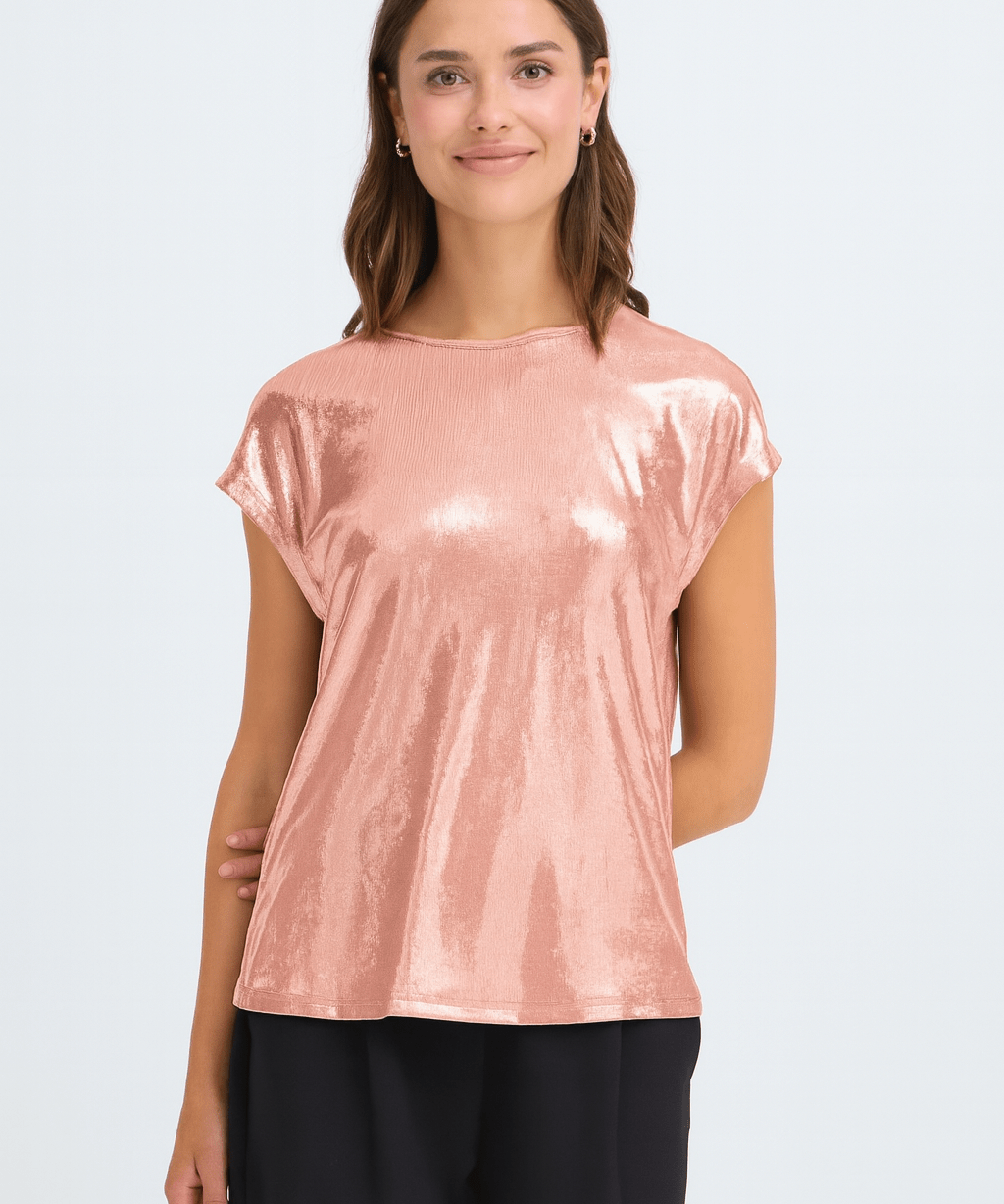 Franny metallic stretch T-shirt by Fransa - rose gold - Blue Sky Fashions & Lingerie
