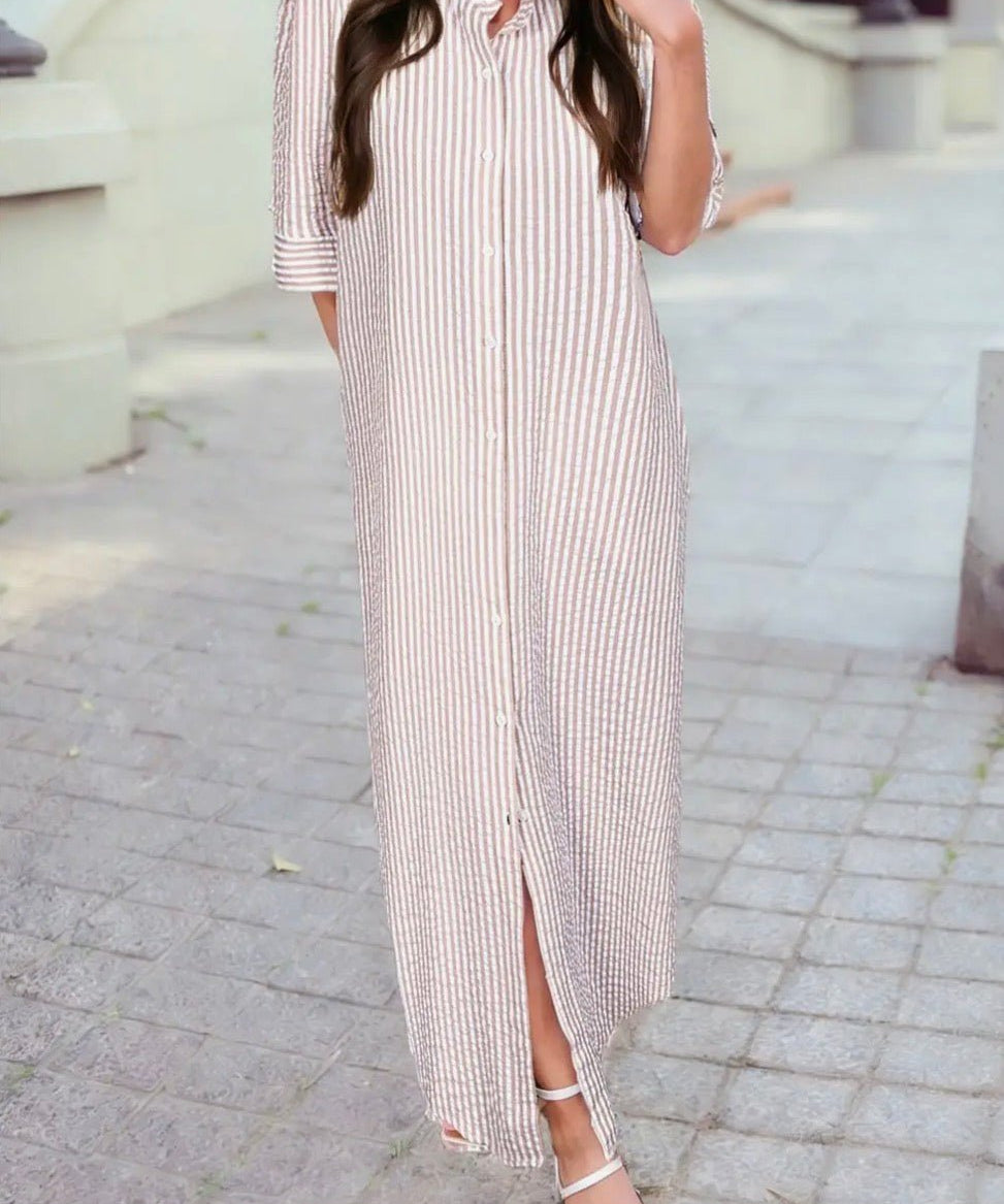 Frilled Collar Half Sleeve Shirt Maxi Dress - Blue Sky Fashions & Lingerie