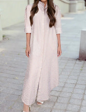 Frilled Collar Half Sleeve Shirt Maxi Dress - Blue Sky Fashions & Lingerie