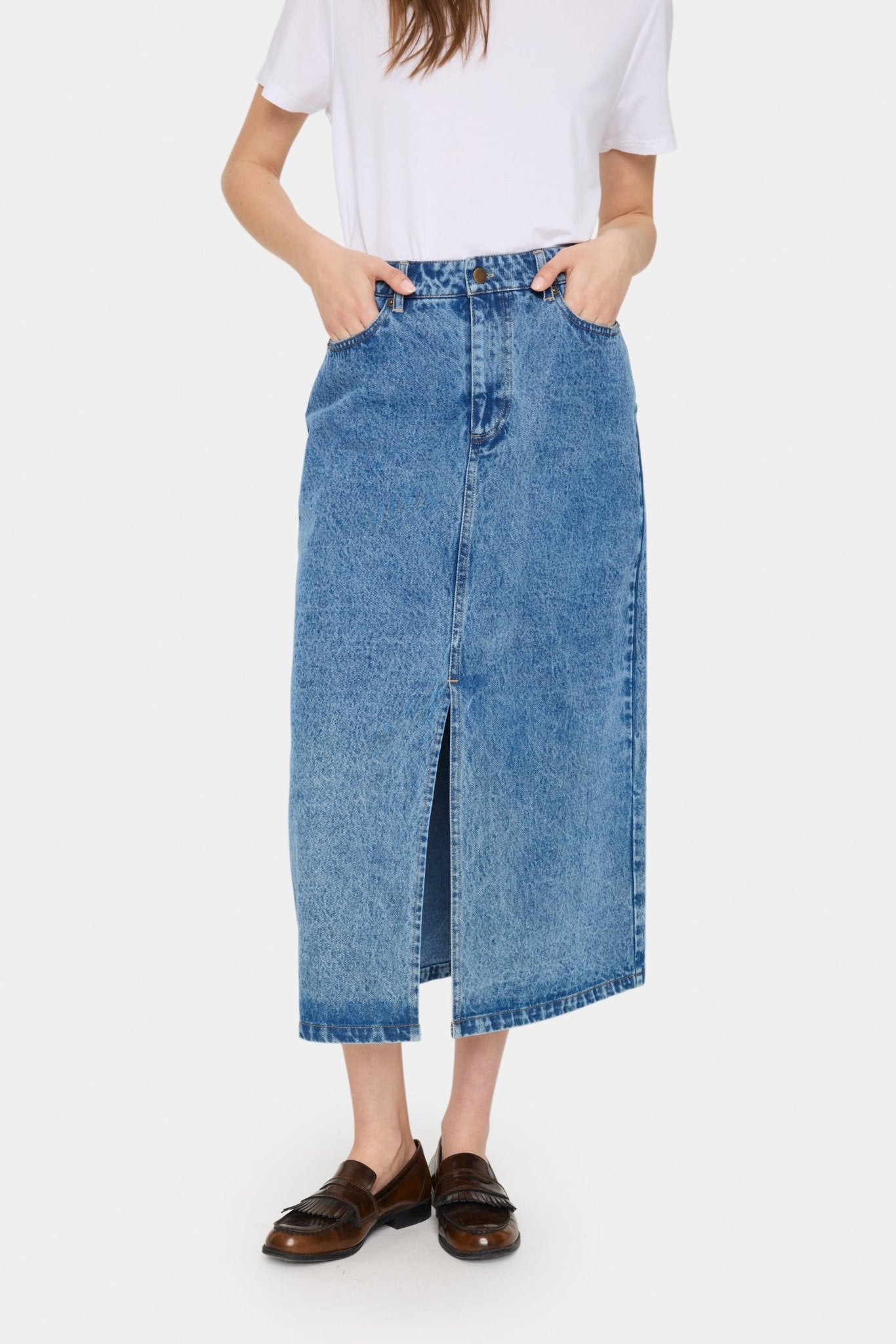 Gabi Denim Skirt - Medium Blue Denim - Blue Sky Fashions & Lingerie