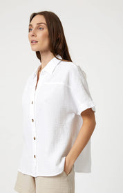 Gauze Short Sleeve Shirt - White - Blue Sky Fashions & Lingerie