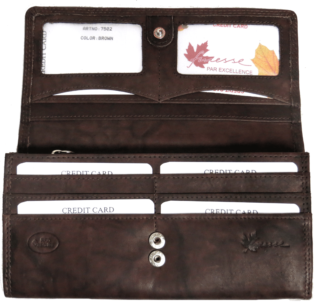 Genuine Cowhide Leather Ladies RFID Wallet - Brown 7502R - Blue Sky Fashions & Lingerie