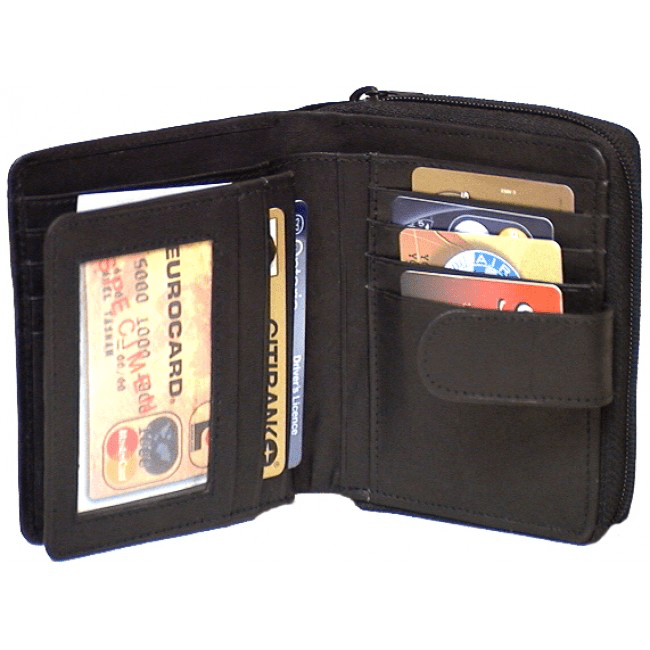 Genuine Cowhide Leather Ladies RFID Zipper Wallet - Black 7509 - R - Blue Sky Fashions & Lingerie