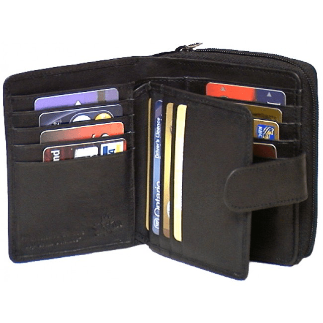 Genuine Cowhide Leather Ladies RFID Zipper Wallet - Black 7509 - R - Blue Sky Fashions & Lingerie