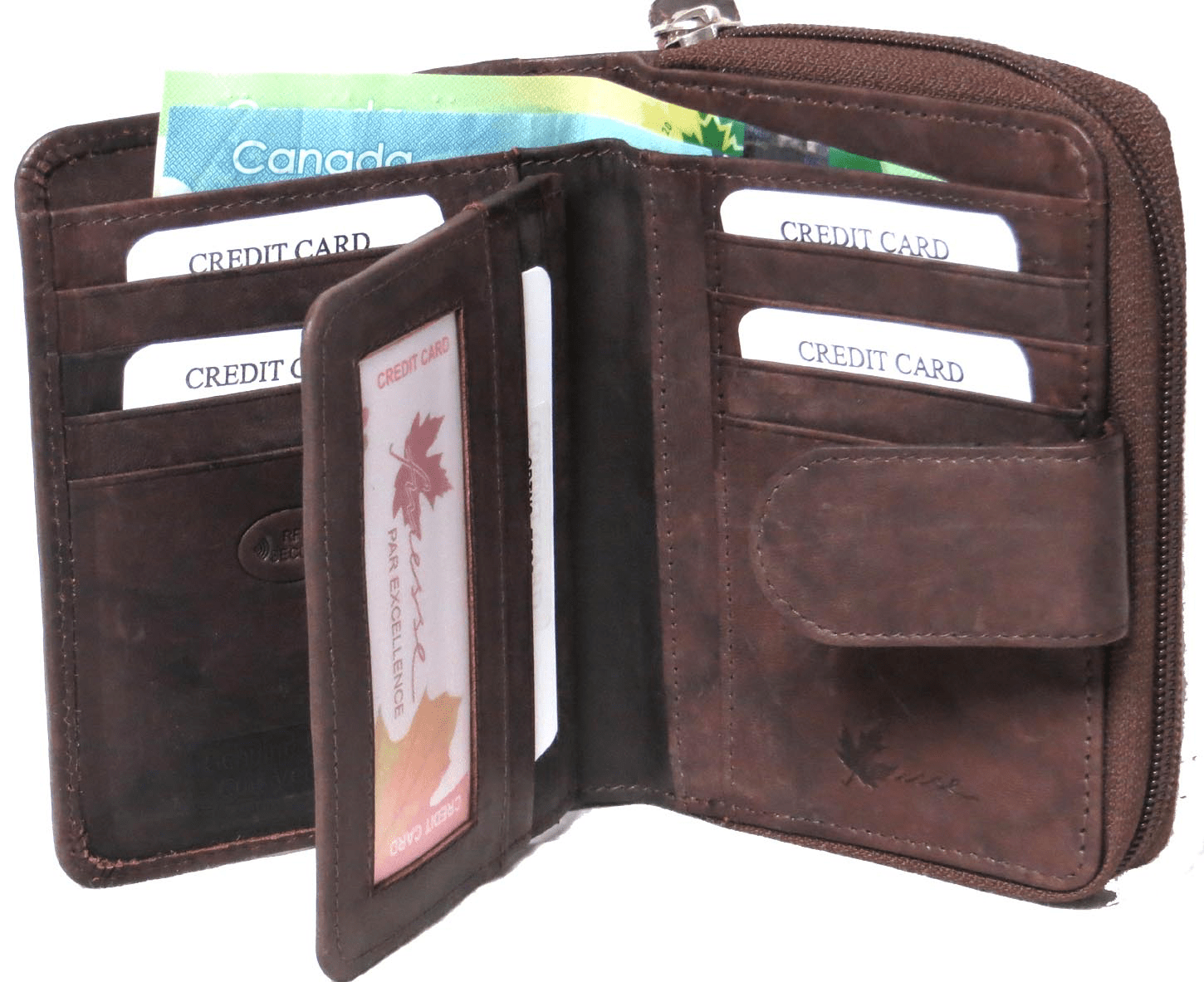 Genuine Cowhide Leather Ladies RFID Zipper Wallet - Brown 7509 - R - Blue Sky Fashions & Lingerie