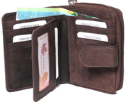 Genuine Cowhide Leather Ladies RFID Zipper Wallet - Brown 7509 - R - Blue Sky Fashions & Lingerie