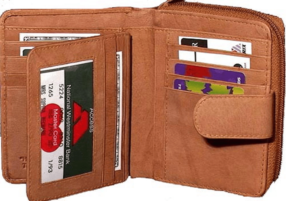 Genuine Cowhide Leather Ladies RFID Zipper Wallet - Tan 7509 - R - Blue Sky Fashions & Lingerie