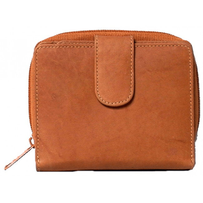 Genuine Cowhide Leather Ladies RFID Zipper Wallet - Tan 7509 - R - Blue Sky Fashions & Lingerie