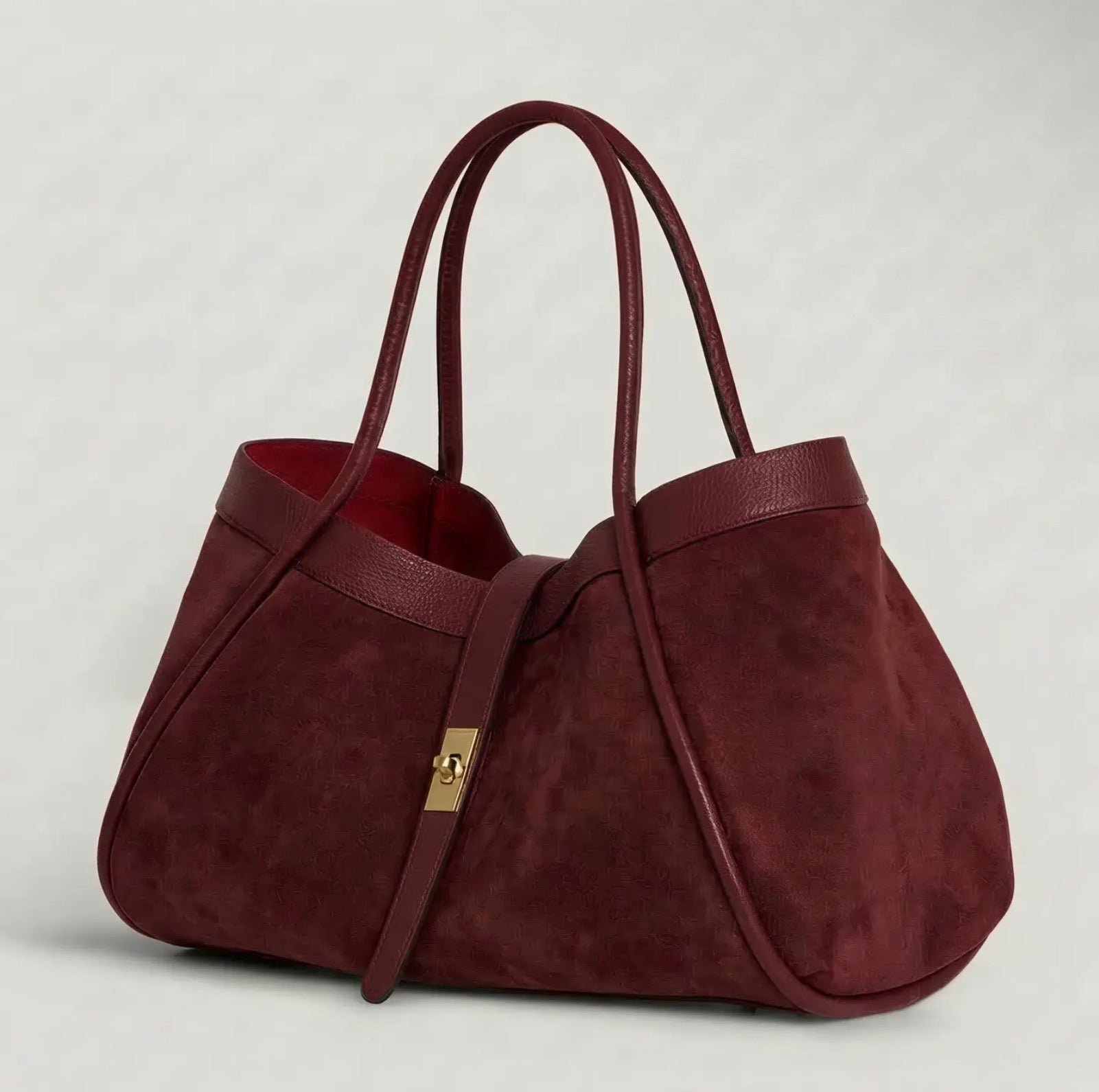 Genuine Italian Suede Leather Handbag - Burgundy - Blue Sky Fashions & Lingerie