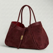 Genuine Italian Suede Leather Handbag - Burgundy - Blue Sky Fashions & Lingerie