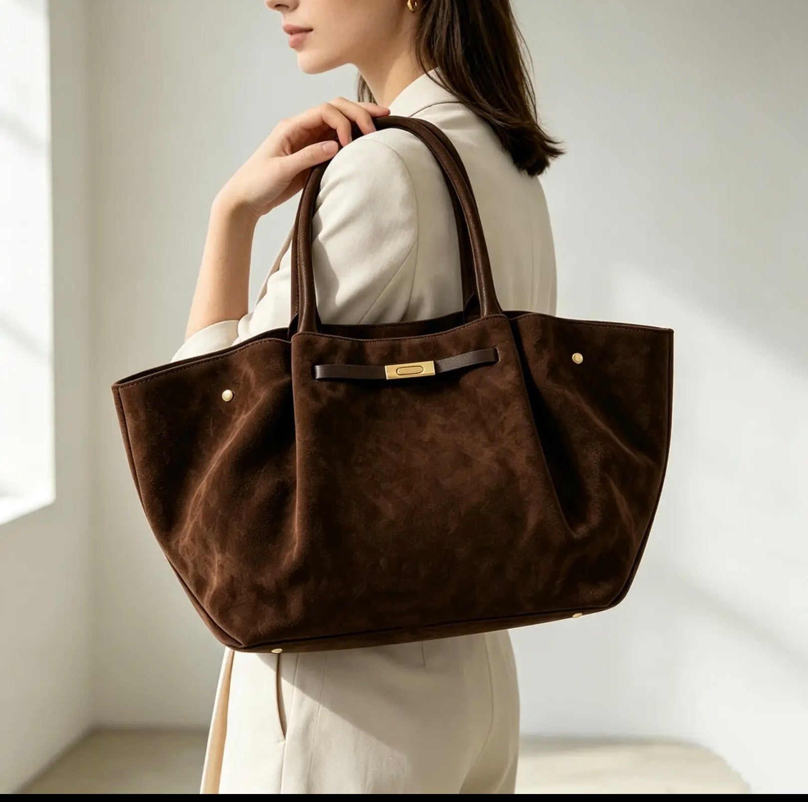 Genuine Italian Suede Leather Handbag - Dark Brown - Blue Sky Fashions & Lingerie