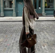 Genuine Italian Suede Leather Handbag - Dark Brown - Blue Sky Fashions & Lingerie