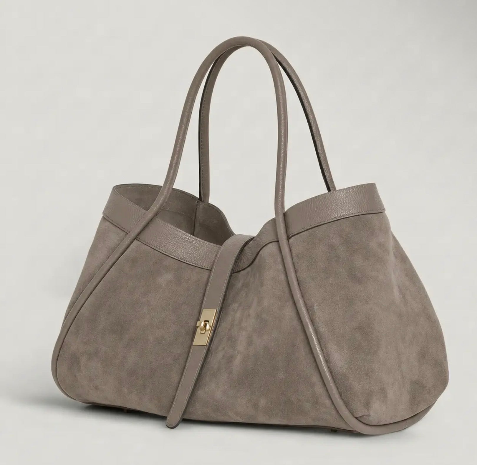 Genuine Italian Suede Leather Handbag - Taupe - Blue Sky Fashions & Lingerie