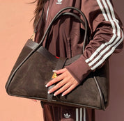Genuine Italian Suede Leather Handbag - Taupe - Blue Sky Fashions & Lingerie