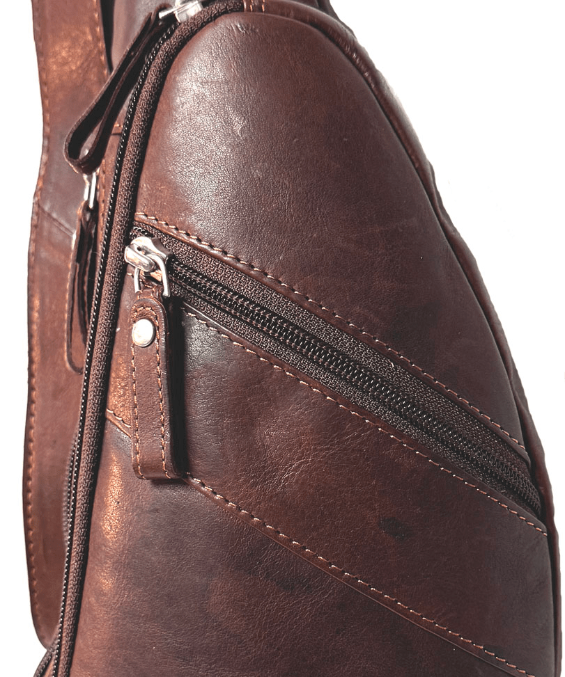 Genuine Leather Cowhide Cross Body Sling - Hunter Brown - Blue Sky Fashions & Lingerie