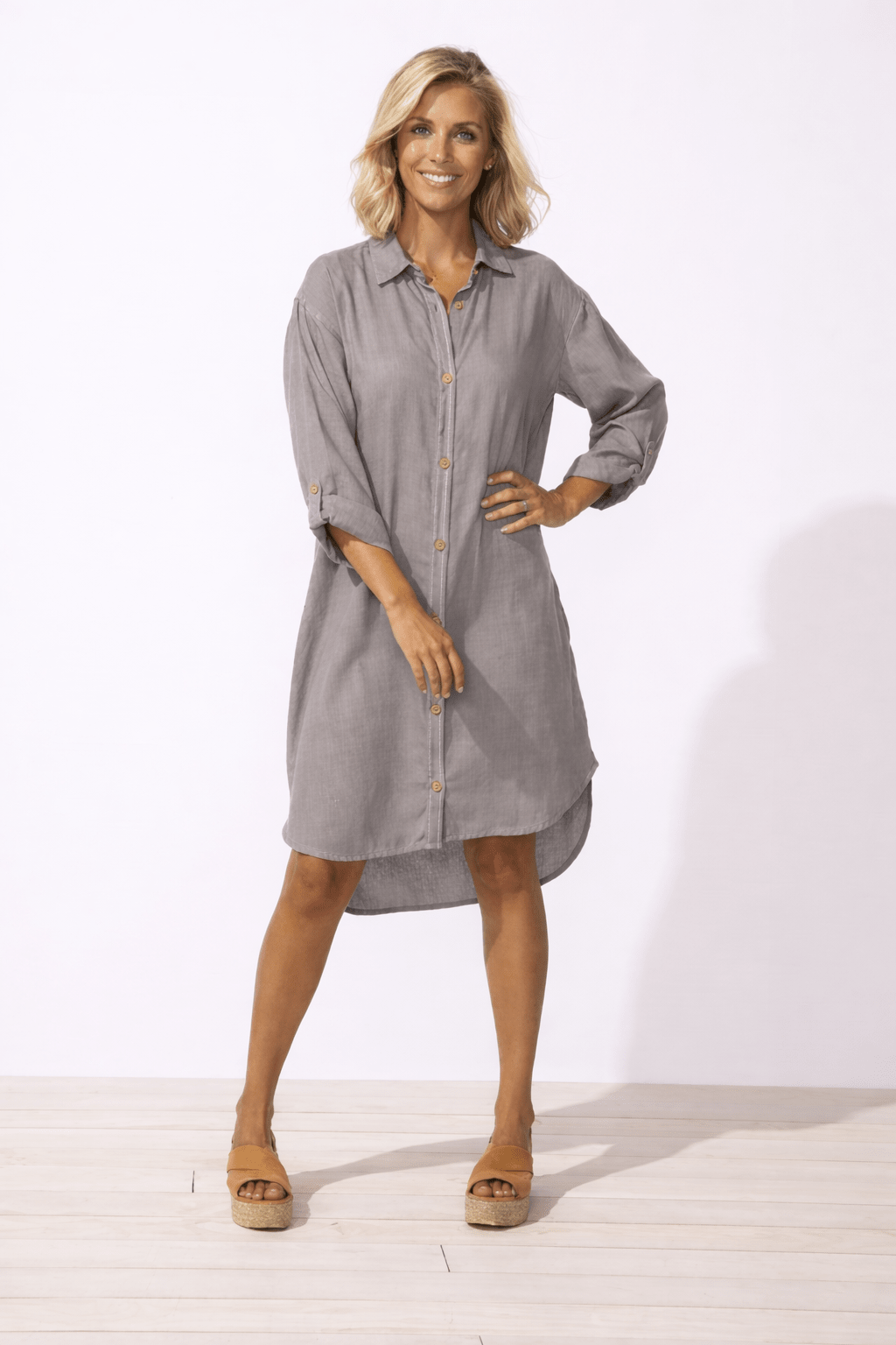 Getaway Shirt Dress - Fog - Blue Sky Fashions & Lingerie