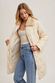 Gillian Quilted Puffer Midi Jacket -Ecru - Blue Sky Fashions & Lingerie