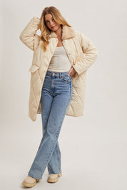 Gillian Quilted Puffer Midi Jacket -Ecru - Blue Sky Fashions & Lingerie