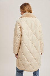 Gillian Quilted Puffer Midi Jacket -Ecru - Blue Sky Fashions & Lingerie