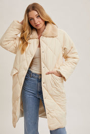 Gillian Quilted Puffer Midi Jacket -Ecru - Blue Sky Fashions & Lingerie