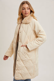 Gillian Quilted Puffer Midi Jacket -Ecru - Blue Sky Fashions & Lingerie