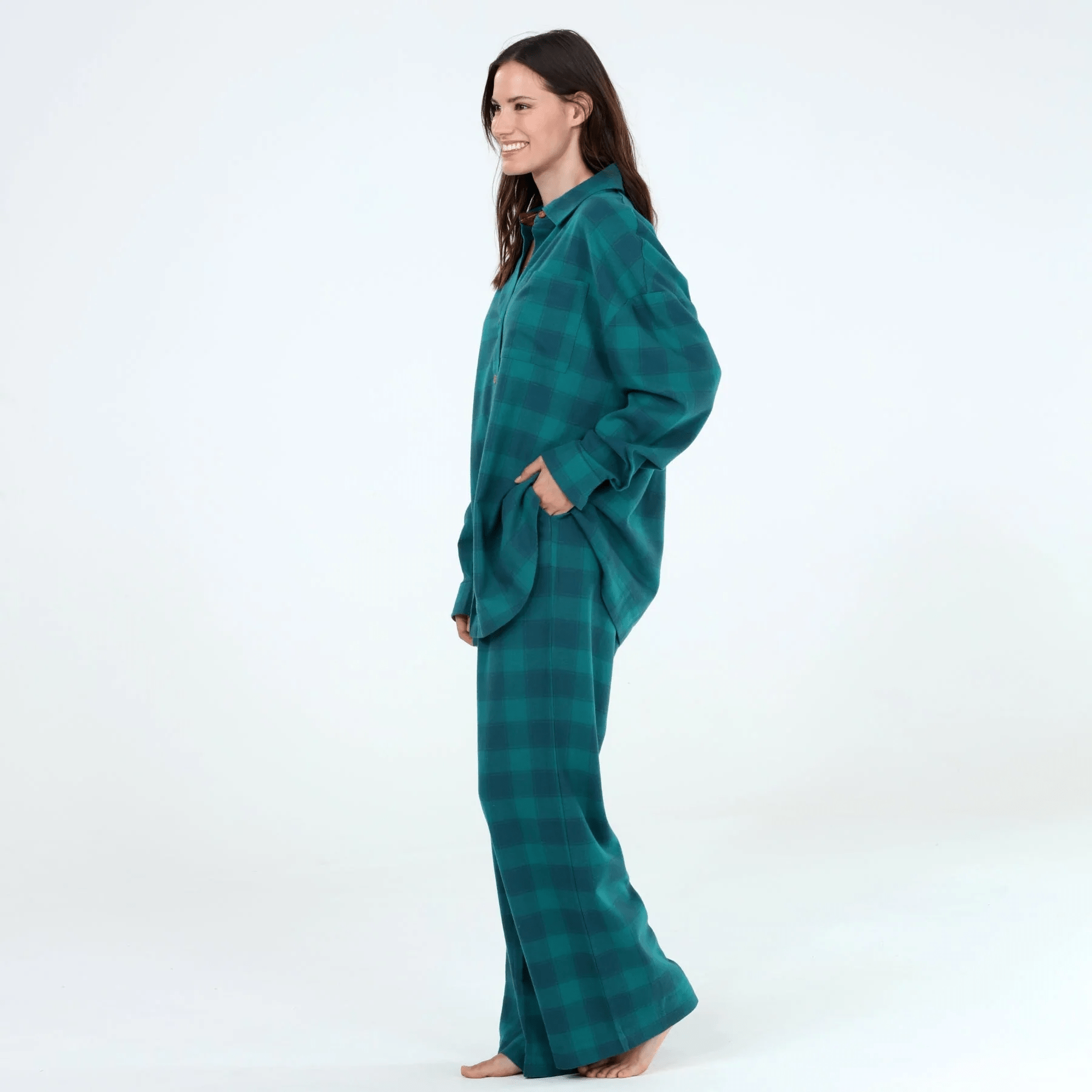 Golden Hour Long PJ Set In Bayberry Plaid - Blue Sky Fashions & Lingerie