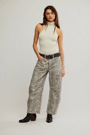 Good Luck Printed Barrel Jeans - grey snake print - Blue Sky Fashions & Lingerie