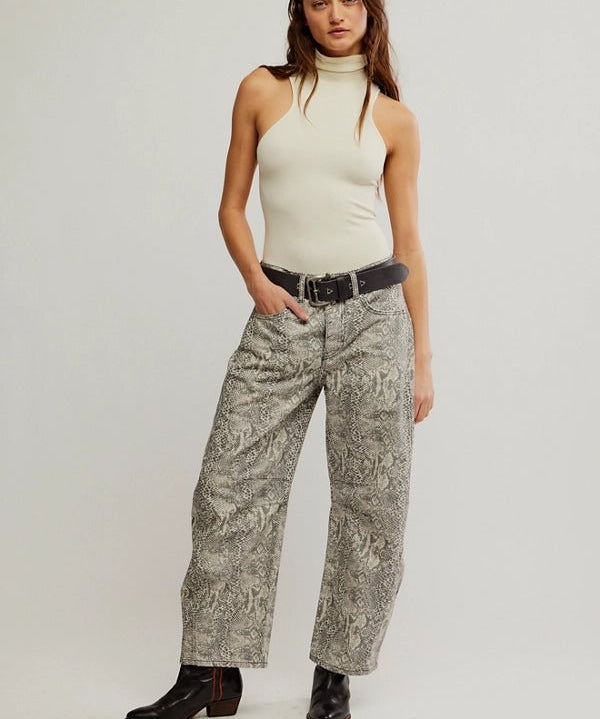 Good Luck Printed Barrel Jeans - grey snake print - Blue Sky Fashions & Lingerie