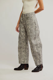 Good Luck Printed Barrel Jeans - grey snake print - Blue Sky Fashions & Lingerie