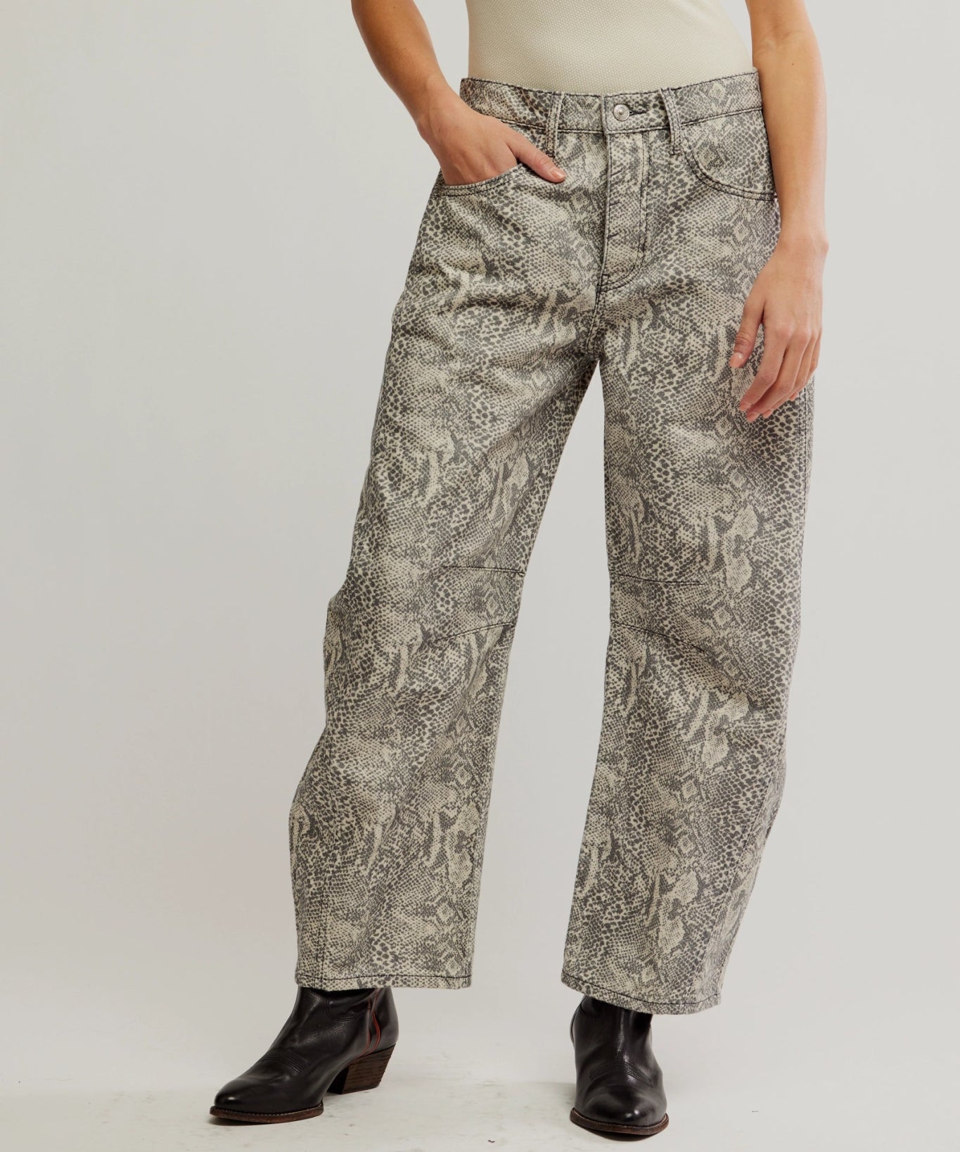 Good Luck Printed Barrel Jeans - grey snake print - Blue Sky Fashions & Lingerie