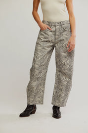 Good Luck Printed Barrel Jeans - grey snake print - Blue Sky Fashions & Lingerie