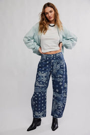 Good Luck Printed Barrel Jeans - navy bandana - Blue Sky Fashions & Lingerie