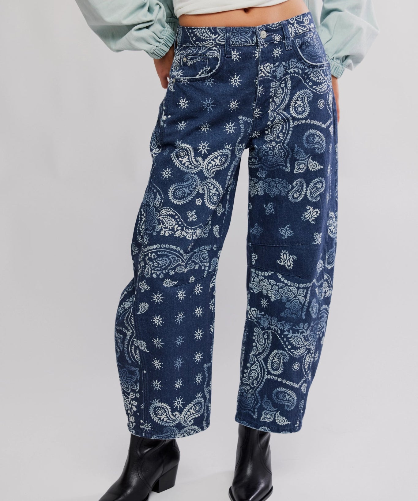 Good Luck Printed Barrel Jeans - navy bandana - Blue Sky Fashions & Lingerie