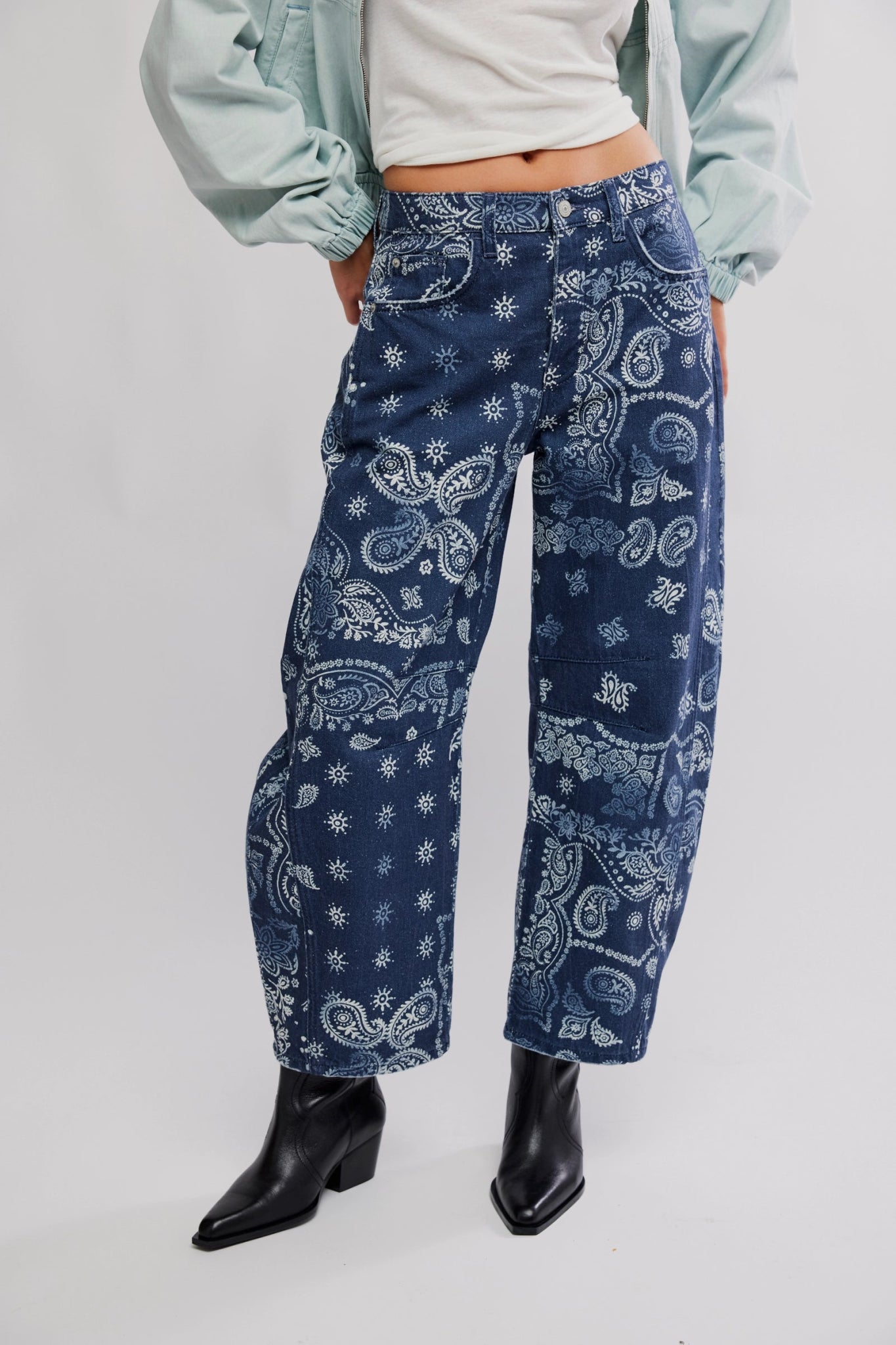 Good Luck Printed Barrel Jeans - navy bandana - Blue Sky Fashions & Lingerie